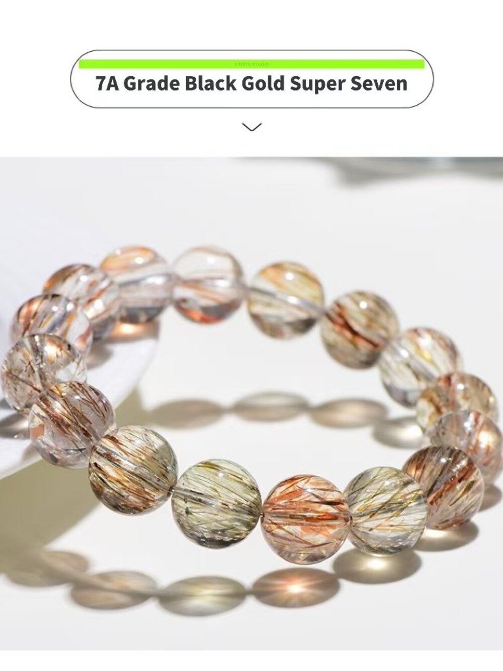 Handmade Natural Gemstone 7A Black Gold Super Seven Crystal Bracelet 8/10mm